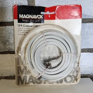 Magnavox Coaxial Cable 12ft Connects Video M61205 "F" Connectors White, NEW